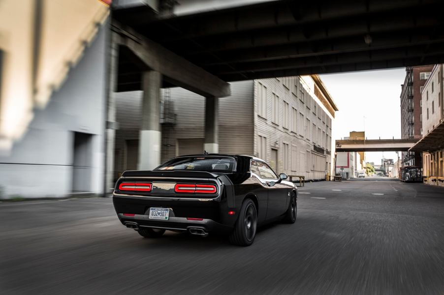 A Dodge Challenger like this one ended up in a crash with a Corvette during a street race.