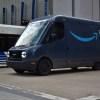 An Amazon truck in the city