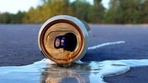 A beer can on the road