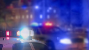 Police officers searching for a wanted felon
